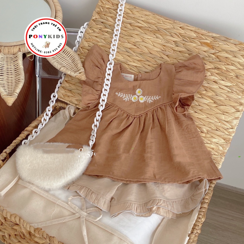 Bộ cộc tay sát nách bộ đồ ba lỗ babydoll cho bé gái chất đũi xước thoáng mát