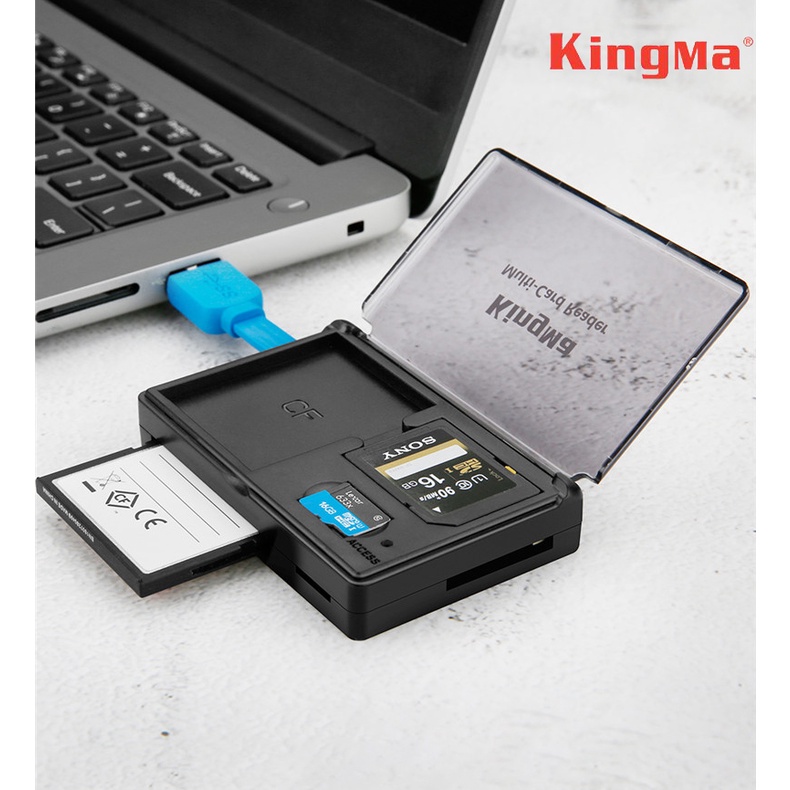 Đầu đọc thẻ nhớ CF/ SD/ MicroSD USB 3.0 chính hãng KingMa tích hợp hộp đựng đa năng