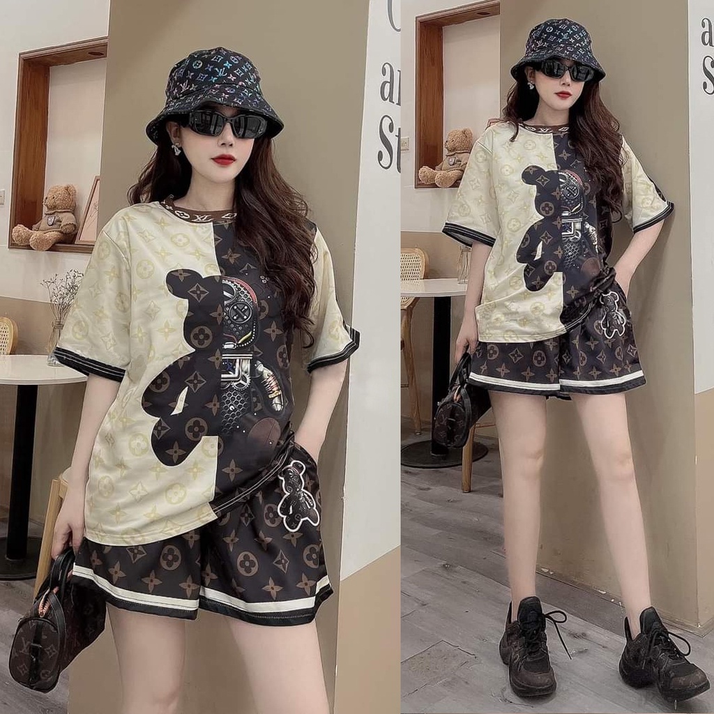 Set Bộ Đùi Thun Lạnh Họa Tiết In 3D Phối Màu Bất Đối Xứng