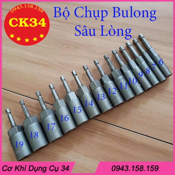 Đầu chụp, chụp bulong sâu lòng dài 80mm cho khoan máy bán vít 6mm - 19mm chuôi lục giác
