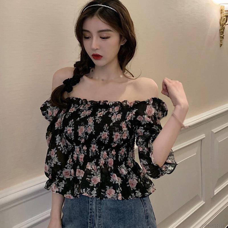Áo Croptop Chất Chiffon Hoạ Tiết Hoa Thiết Kế Hợp Thời Trang