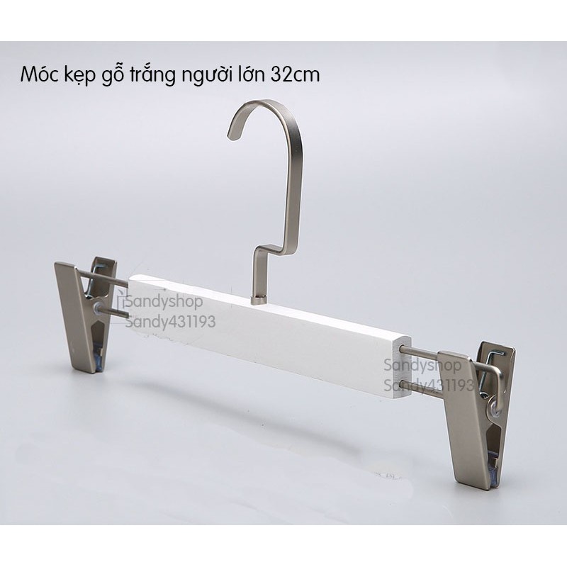 Móc Kẹp Váy Quần Gỗ Trắng 32cm ( Bộ 10 Móc)