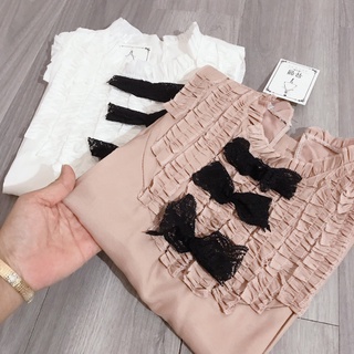 Set chân váy xếp ly áo sơ mi lụa mát