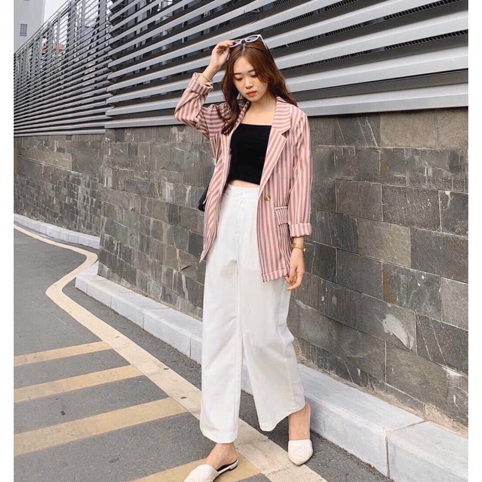Áo Khoác Vest Áo Blazer Kẻ Sọc Hồng Phối Túi Lớn Thiết Kế Freesize Thoải Mái Trẻ Trung Cao Cấp Công Sở Big Fashion | BigBuy360 - bigbuy360.vn