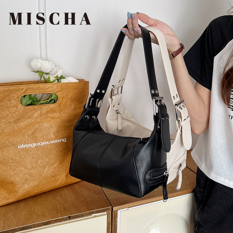 MISCHA Túi Xách Da PU Màu Trơn Phong Cách Âu Mỹ Thời Trang Cho Nữ
