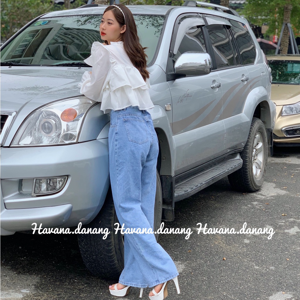 Quần jeans dáng suông rộng, quần bò trơn form rộng chất dày dặn dễ phối đồ