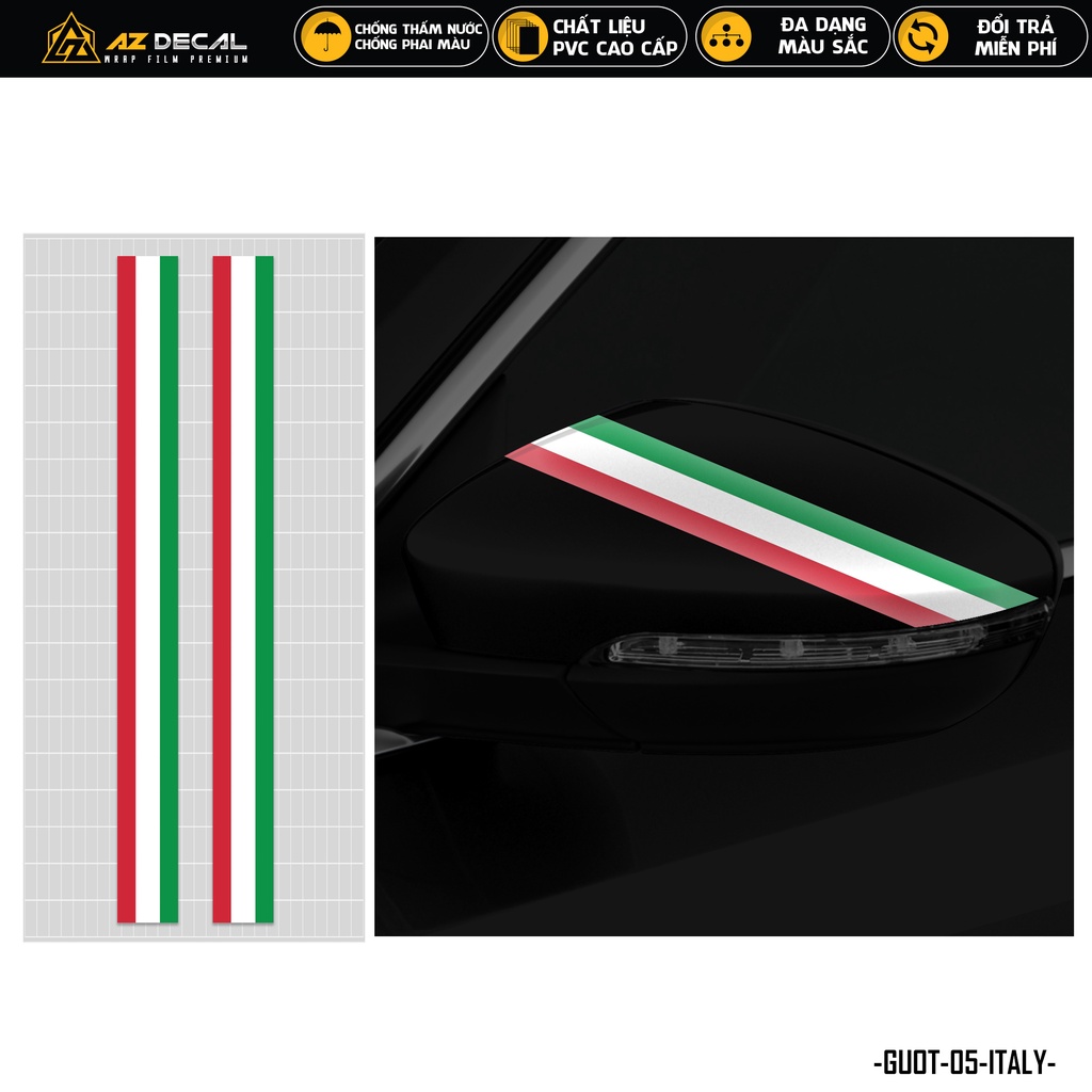 Decal Gương Xe Hơi Mẫu Cờ Đức Pháp Italy Performance | GUOT05 | Tem Dán Xe Ô Tô Gương Chiếu Hậu Oto Xe Tải...