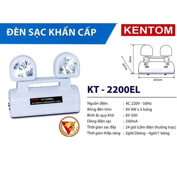 Đèn sạc sự cố Kentom KT-2200 EL mắt ếch 2 x 6W