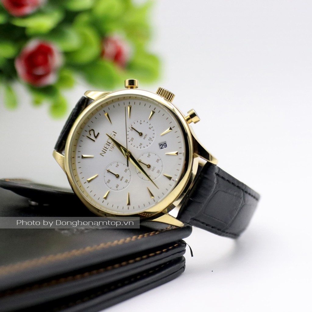 Đồng hồ nam NIBOSI chính hãng Fullbox, dây da Classic , 6 kim có lịch ngày - NIBI25