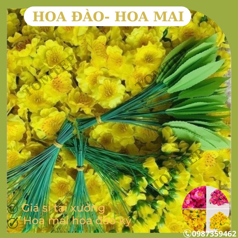 Combo 100g lá + nụ hoa mai , hoa đào + kẽm trang trí ngày tết