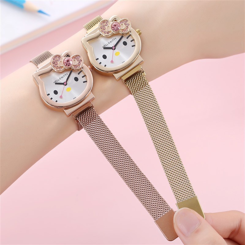 LWCC 744 Đồng hồ nam châm hình mèo Hello Kitty dễ thương cho trẻ em