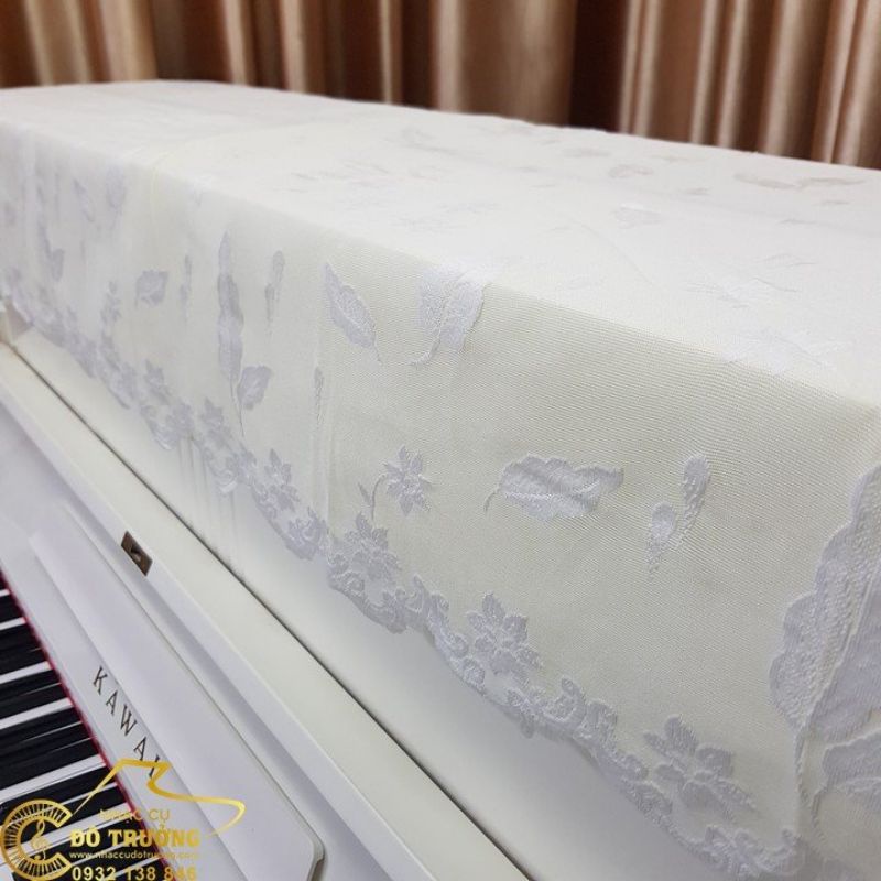 Khăn phủ đàn Piano trắng ren họa tiết chiếc lá