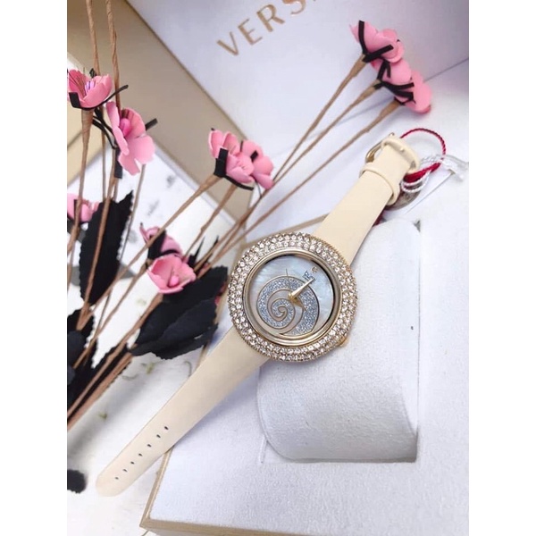 Đồng Hồ Nữ Burgi dây da case 36mm mầu sữa