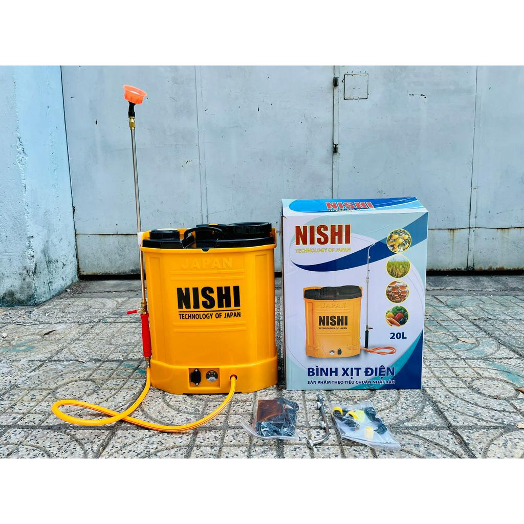 Bình xịt điện 2 bơm,binh phun xịt trừ sâu bằng điện NISHI 20L 12V 12AH. Hàng chất lượng. Bh 6T