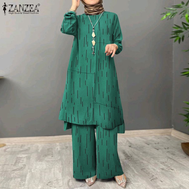 Zanzea Bộ Áo Tay Phồng Kèm Quần Dài Ống Rộng Lưng Thun Thời Trang Cho Phụ Nữ Hồi Giáo