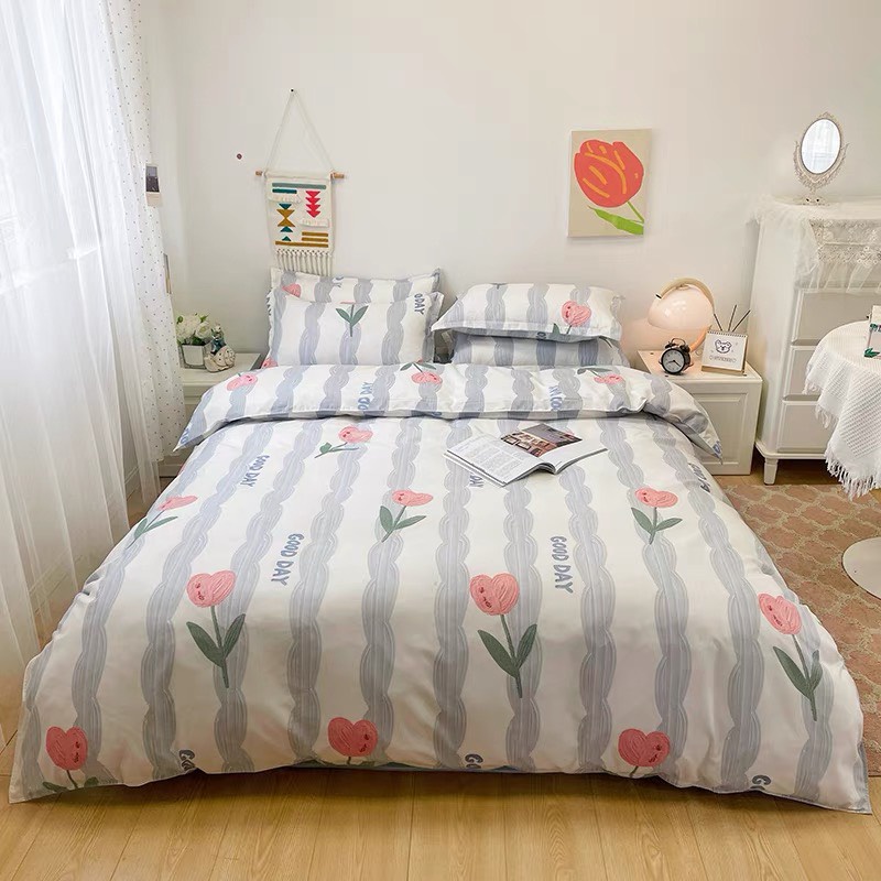 Bộ Vỏ Chăn Ga Gối 4 Món Cotton 3D 80% Bền Bỉ Không Phai Màu Bai Xù Sizem6/m8/2m-Tiệm Nhà Mêu
