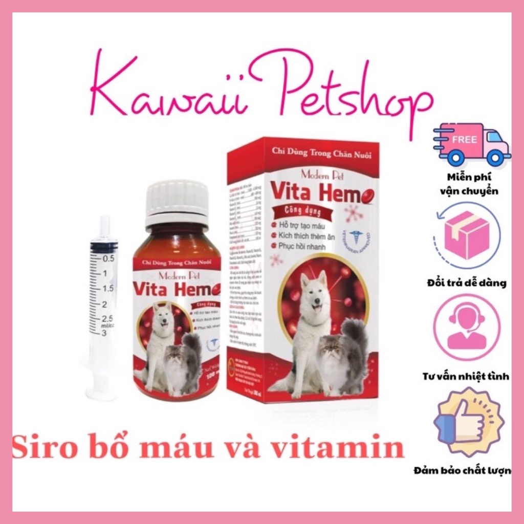 Vitamin Bồi Bổ Hỗ Trợ Tạo Máu Kích Thích Thèm Ăn Cho Chó Mèo Modern Pet Vita Hem Lọ 100ml
