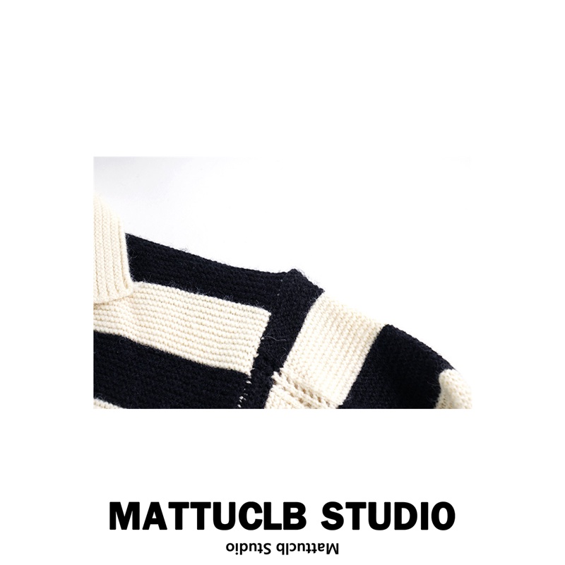 Áo len mỏng mùa thu dài tay cổ áo POLO kẻ ngang đen