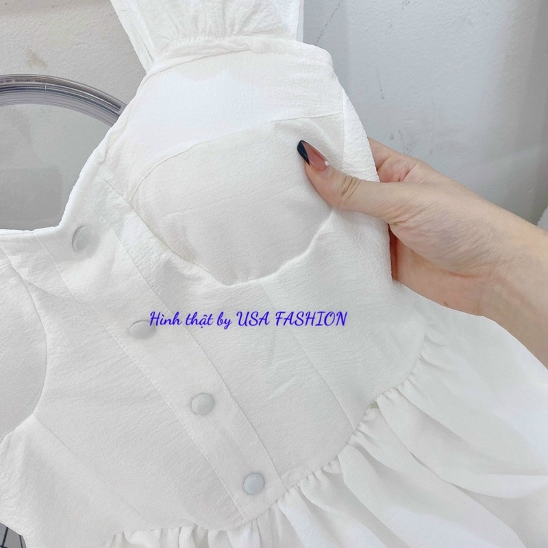 Đầm váy trễ vai cổ yếm có lót trong sẵn mút ngực - KÈM HÌNH THẬT USA FASHION