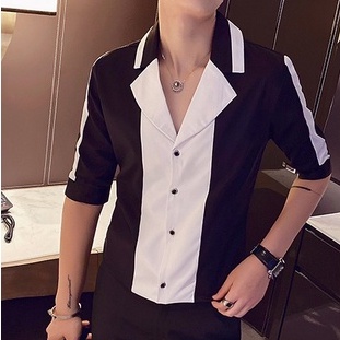 Áo sơ mi, áo sơ mi nam N12 cổ vest tay lửng phối màu sang chảnh, hàng thiết kế cao cấp