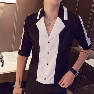 Áo sơ mi, áo sơ mi nam N12 cổ vest tay lửng phối màu sang chảnh, hàng thiết kế cao cấp
