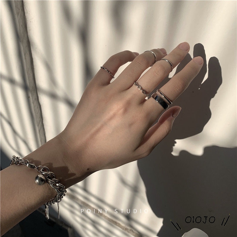 Set 7 Nhẫn Bạc Đeo Khớp Ngón Tay Phong Cách Vintage Cho Nữ nhẫn kim tiền nhẫn nữ cá tính nhẫn đôi