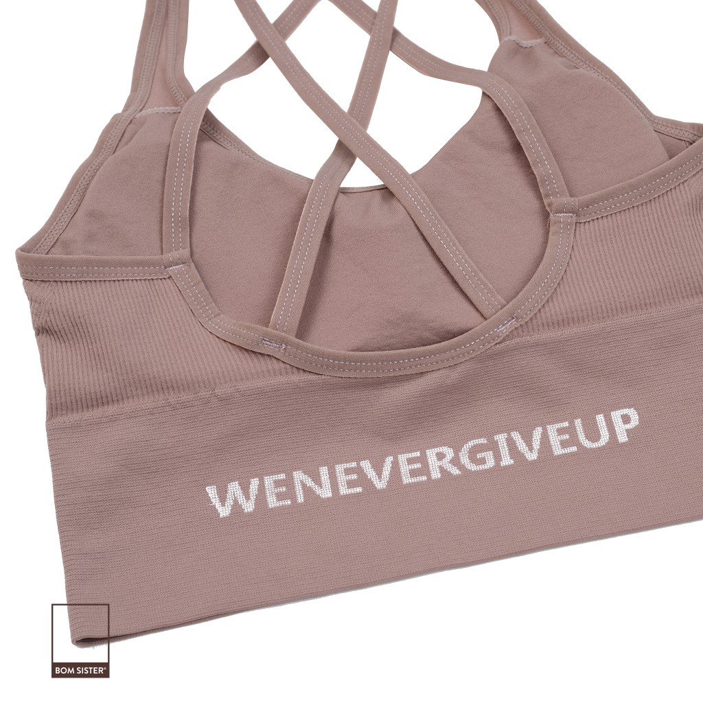 Áo lót thể thao cotton pha croptop dây chéo lưng màu trơn nâng ngực tự nhiên BOM SISTER BR6612