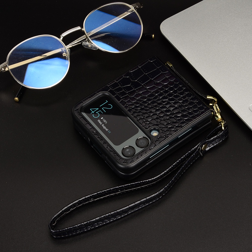 Ốp Điện Thoại Sáng Bóng Có Ngăn Đựng Thẻ Và Dây Đeo Cho Samsung Galaxy Z FLIP 4 3