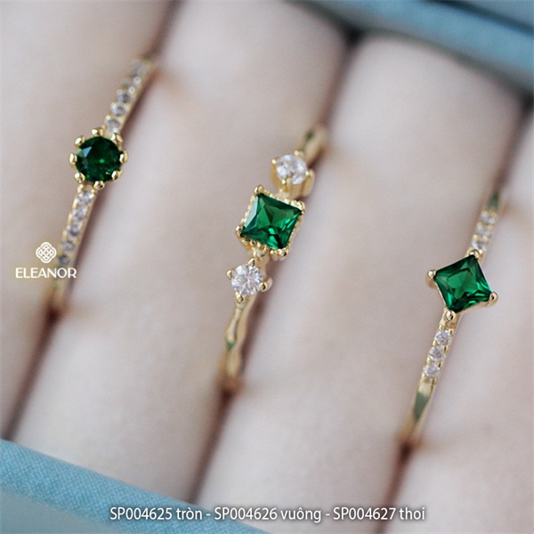 Nhẫn bạc nữ Eleanor Accessories đính đá xanh basic bạc 925 phụ kiện trang sức 4625