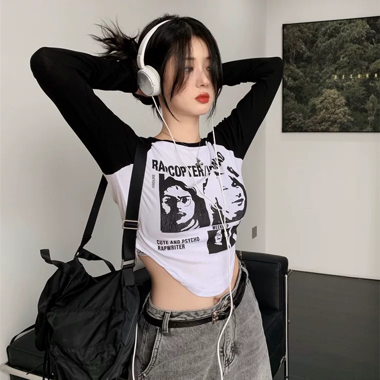 Áo Thun Nữ Tay Dài In Họa Tiết OKDK-Y2K Thời Trang Mùa Thu