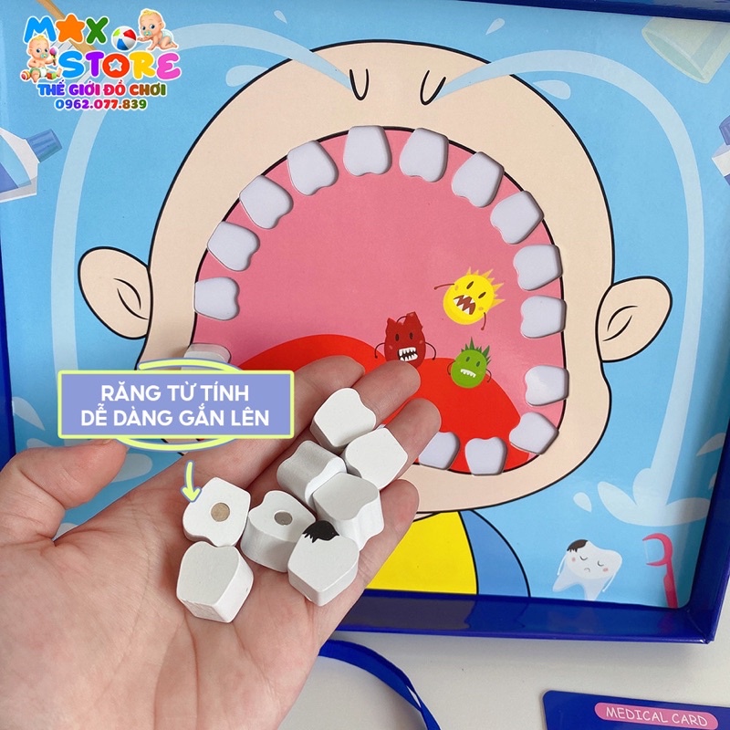 Đồ Chơi Gỗ Nha Sĩ Trẻ Em Mô Phỏng Hàm Răng Cho Bé Tìm Hiểu Cách Đánh Răng