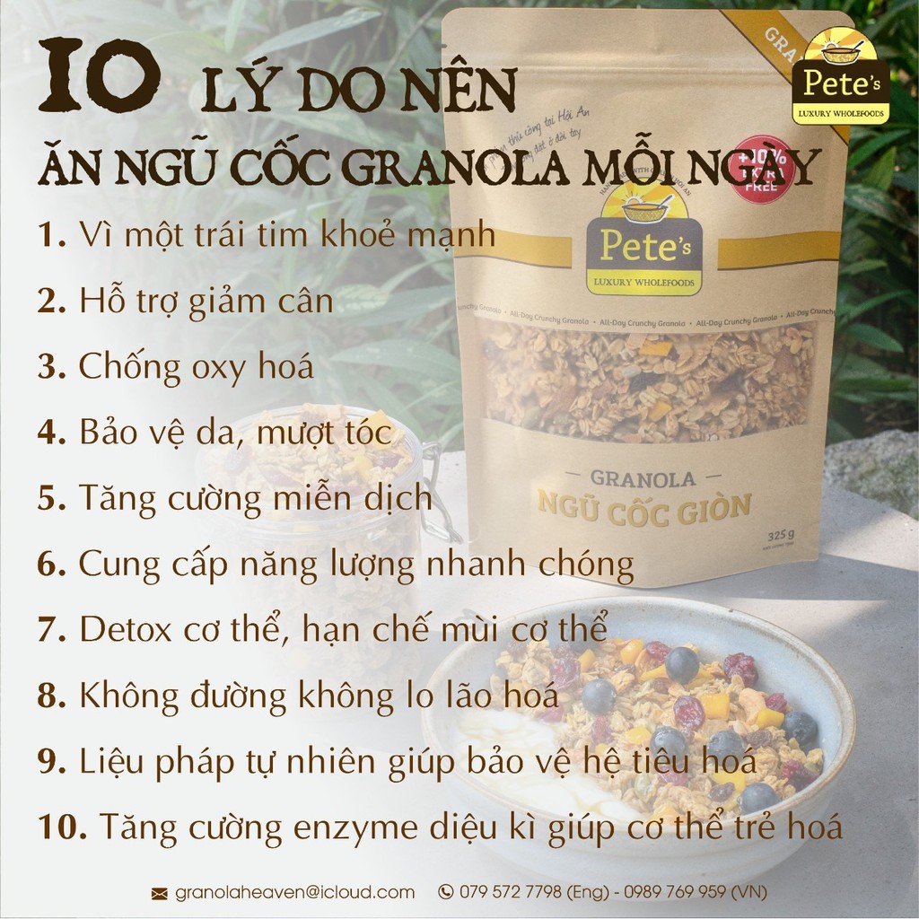 Granola Ăn Kiêng Không Đường Hạt Dinh Dưỡng Eat Clean Gói 325 gr Pete's Luxury Wholefoods