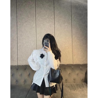Set áo sơ mi hoa nổi mix chân váy xếp ly hot hot