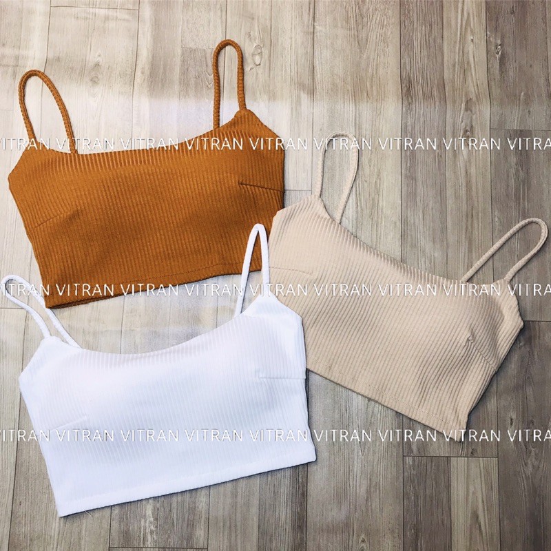 Áo hai dây crotop thun gân có đệm mút