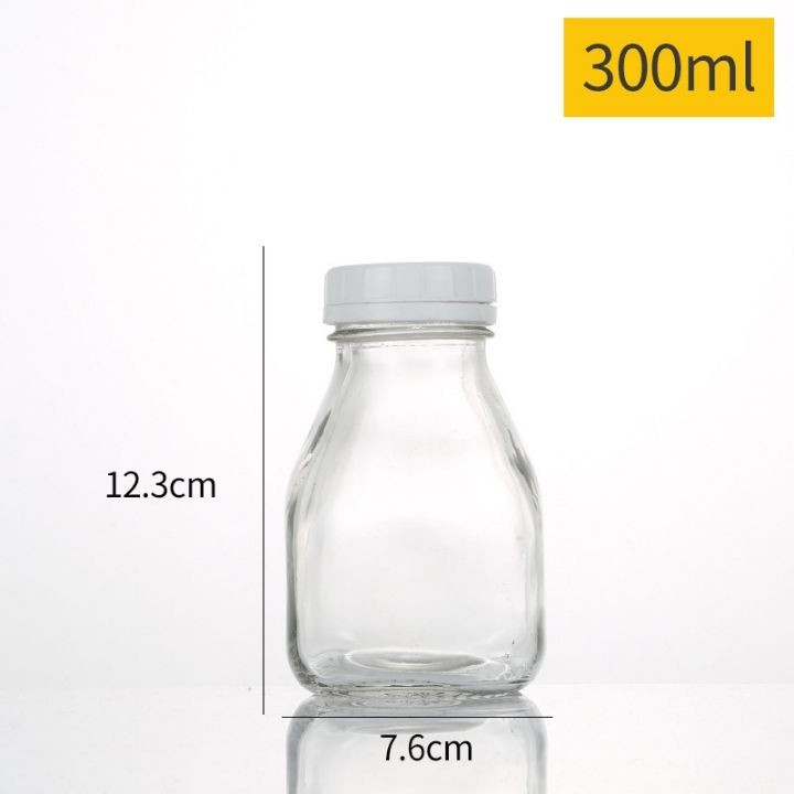 Bình thuỷ tinh VUÔNG LÙN  300-500ml nắp nhựa vặn đen trắng đựng sữa hạt nước ép dễ vệ sinh [ RẺ VÔ ĐỊCH ] | BigBuy360 - bigbuy360.vn