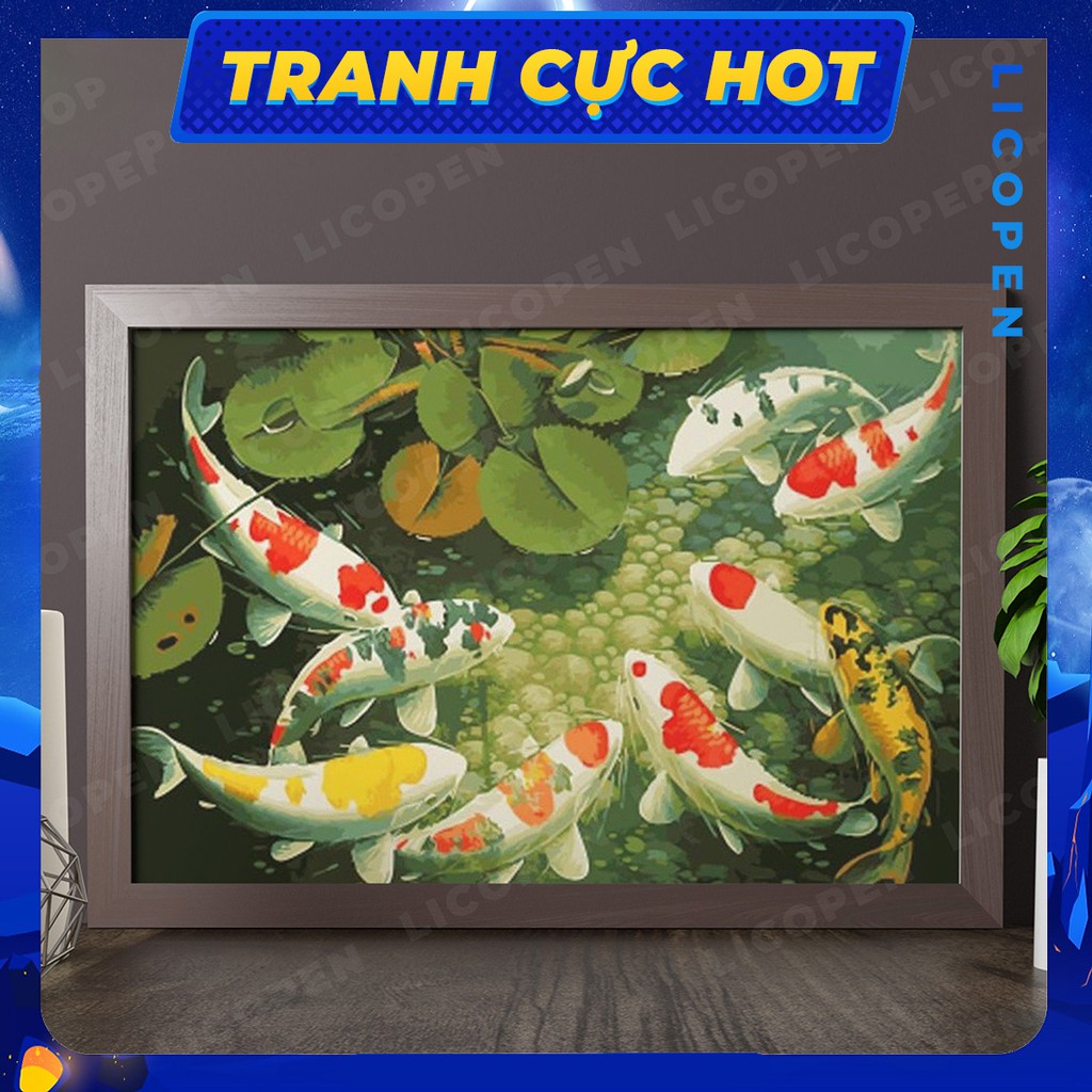 [CÓ SẴN] Tranh Tô Màu Theo Số Licopen - Tranh Cửu Ngư Cá Chép - MS220