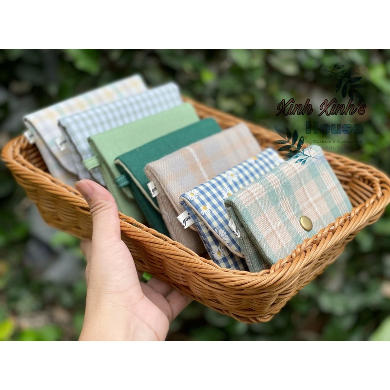 Ví vải 2 ngăn hoạ tiết ca rô tông pastel