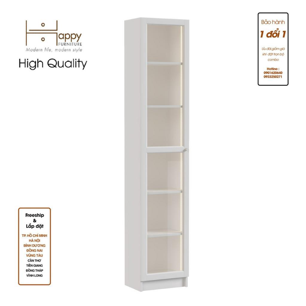 HAPPY FURNITURE , Kệ sách 6 tầng cửa kính size nhỏ tích hợp đèn Led - CATY , KSA_011_LED , 40cm x 30cm x 202cm