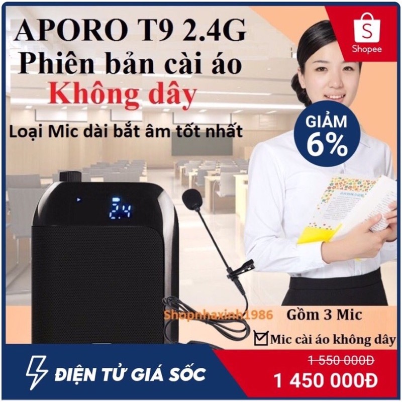 Loa trợ giảng Aporo 2.4G phiên bản cài áo không dây