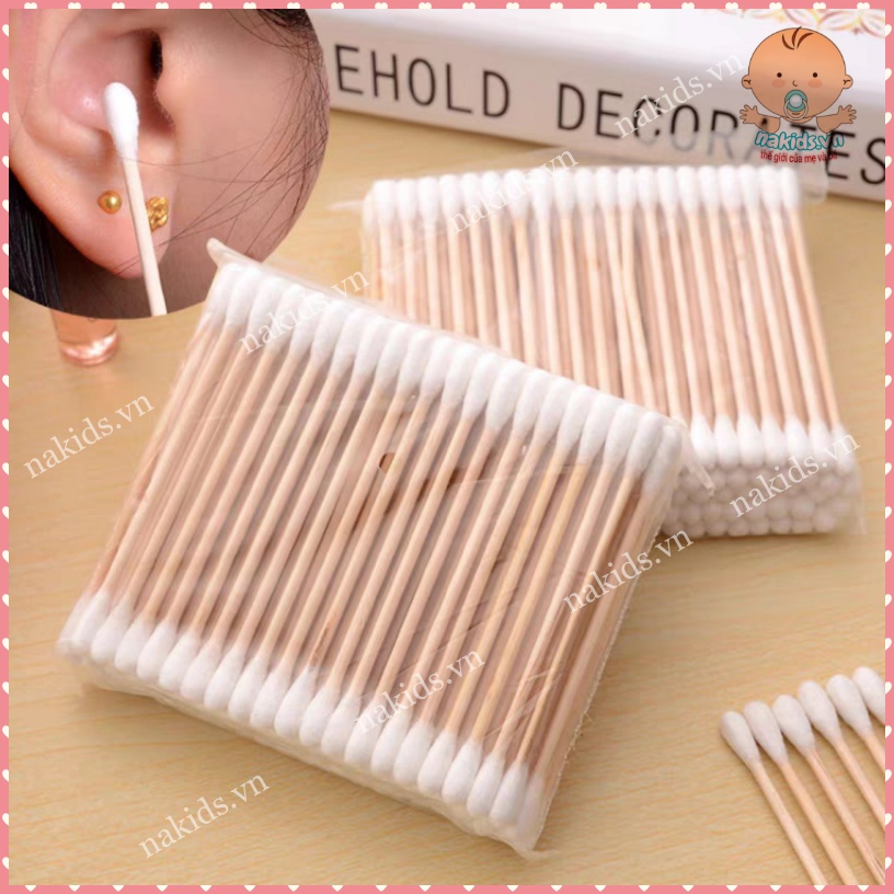 Tăm Bông Thân Gỗ 100 Que Túi Zip Thân Thiện Với Môi Trường, Bịch 100 Que Tăm Bông Ngoáy Tại Cho Cả Gia Đình