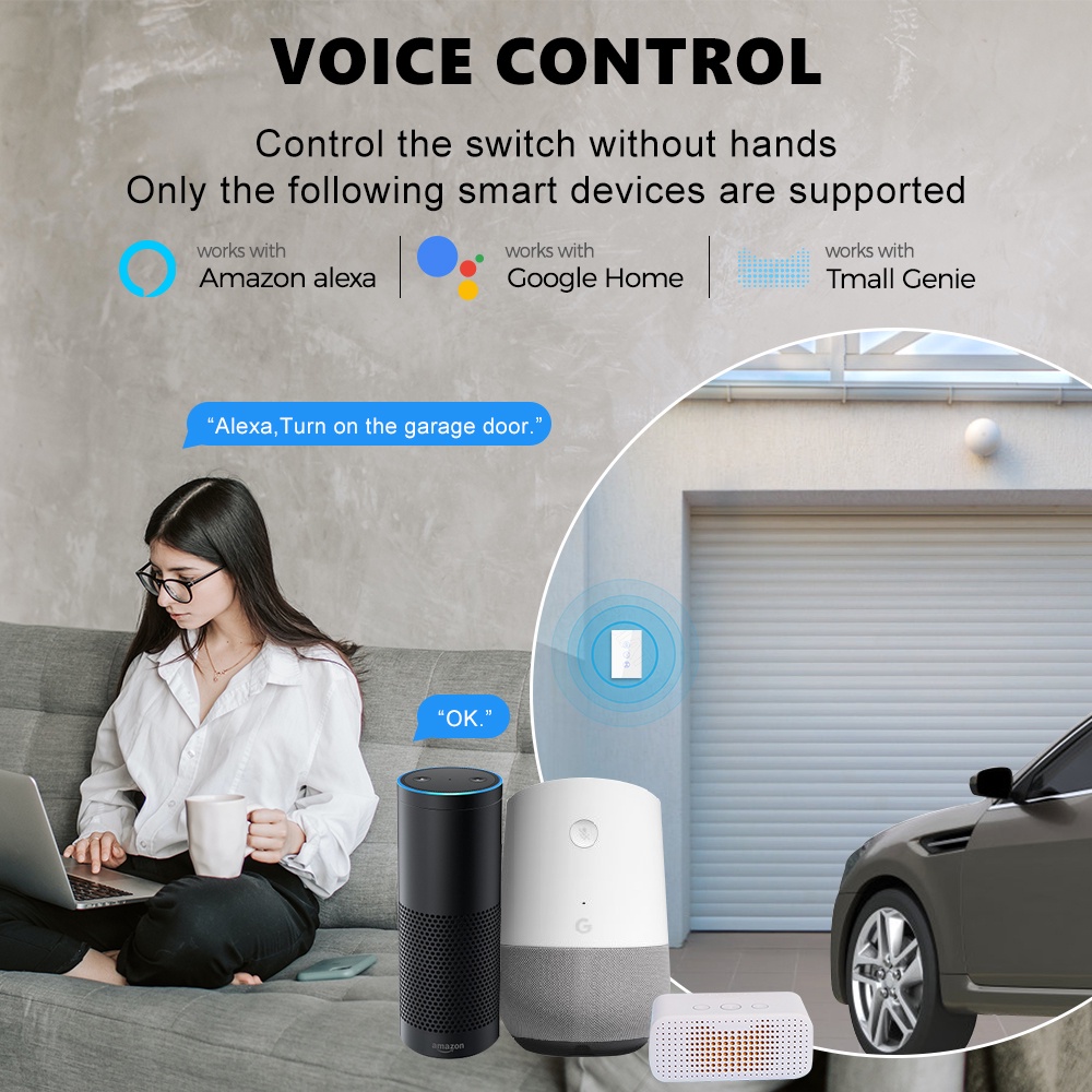 Công tắc cửa cuốn WiFi SMATRUL điều khiển qua điện thoại Ap Tuya (tự dừng khi gặp vật cản/dùng chung remote cửa cuốn)