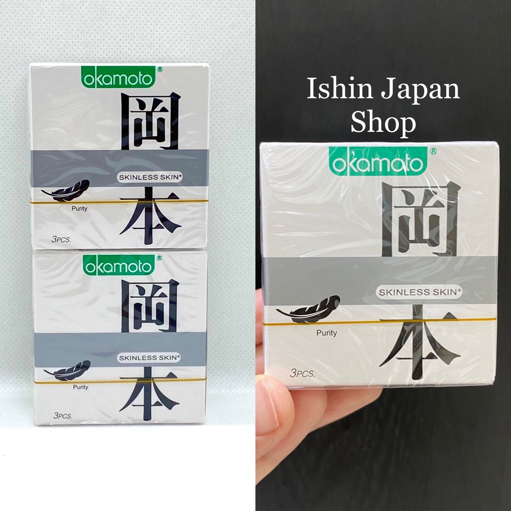 (Hộp 3 Cái mỏng nhẹ) Bao Cao Su Okamoto Skinless Skin Purity Không Mùi Tinh Khiết Nhật Bản