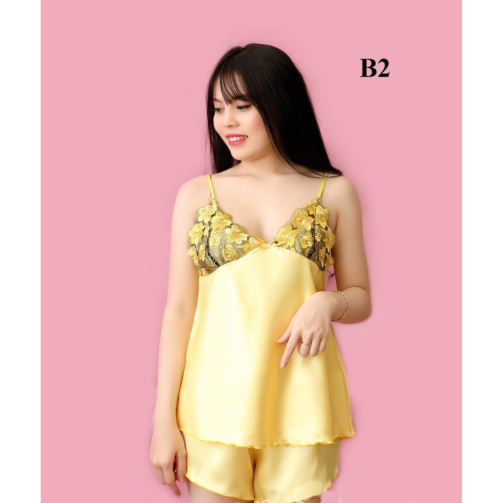 Bộ ngủ phi lụa mềm, mịn, mát - Ren hoa đẹp xịn