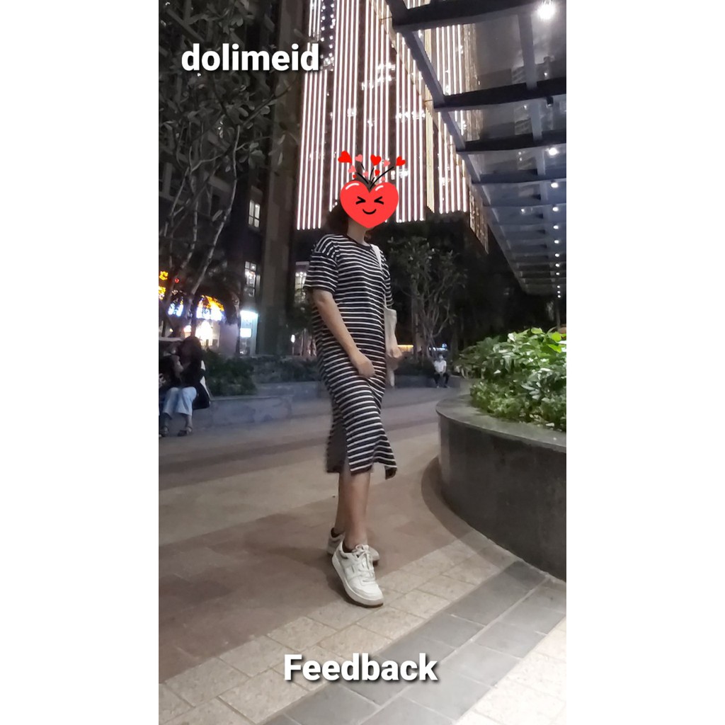 [Ảnh Thật] Đầm Thun Cotton Suông Rộng Xẻ Tà Dài Qua Gối | Váy Thun Sọc Kẻ Tay Lỡ Dày Dặn | Đầm Thun Bầu Big Size - D71 | BigBuy360 - bigbuy360.vn