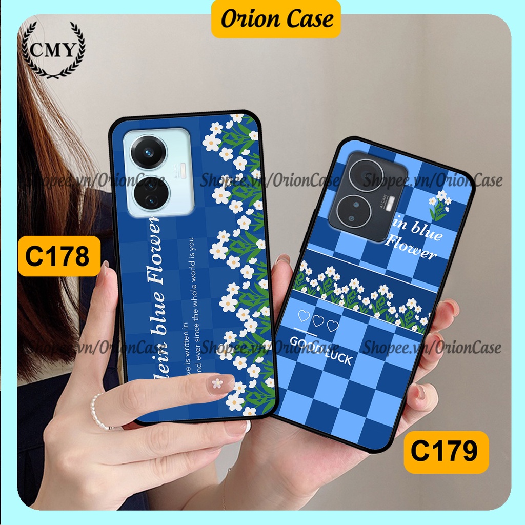 Ốp lưng Vivo Y55 2022 in hình hoa cỏ nhẹ nhàng,họa tiết caro xinh xắn.ốp lưng chống sốc.