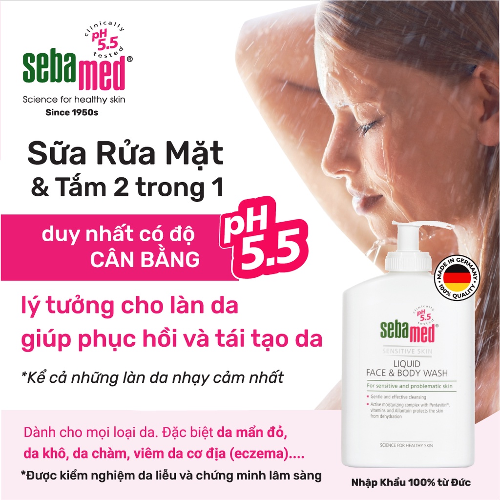 Sample Sữa rửa mặt và tắm toàn thân cho da nhạy cảm Sebamed pH5.5 - 10ml