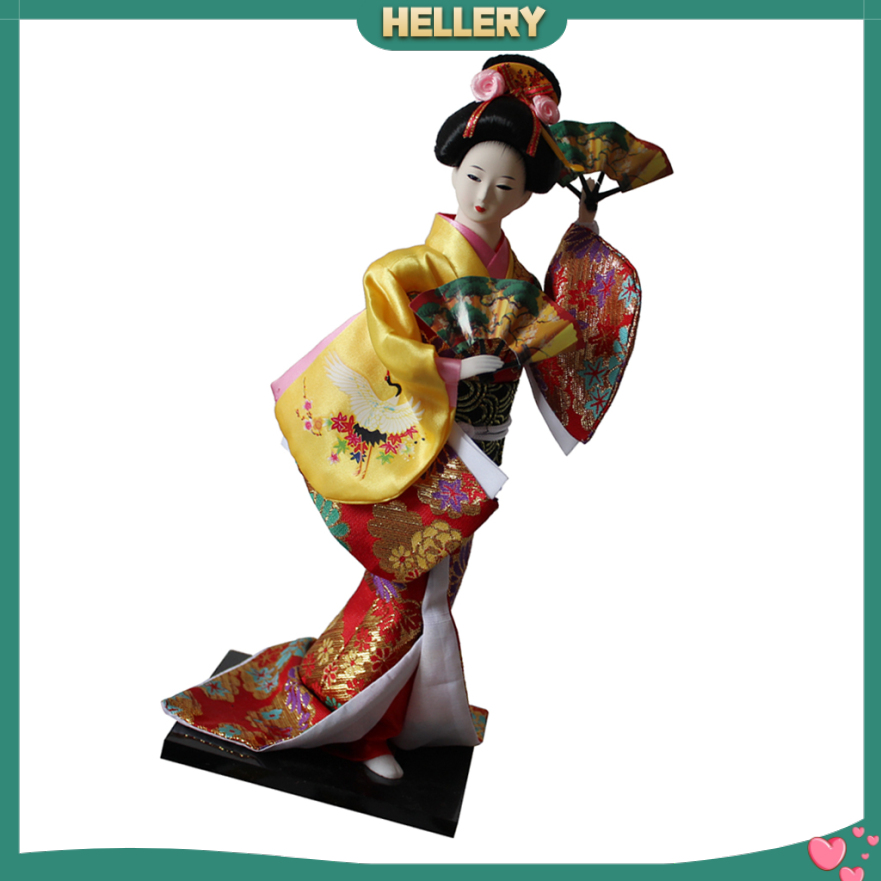 Búp Bê Geisha Mặc Kimono Màu Vàng Kích Thước 12 Inch Phong Cách Nhật Bản Dùng Trang Trí Nhà Cửa