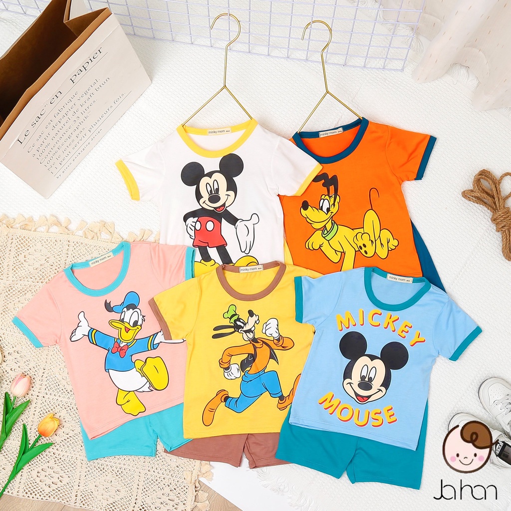 [SALE] Bộ Quần Áo Bé Gái, Bé Trai Minky Mom Vải Thun Lạnh  Hoạt Hình Mickey Cổ Viền, Bộ Cộc Tay Cho Bé Mặc Nhà MKM2217