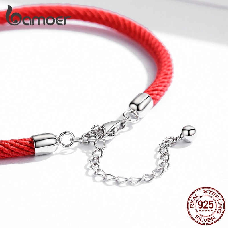 Vòng Tay Bamoer SCB166 Dây Đỏ Có Thể Điều Chỉnh 16cm-21cm Móc Bạc 925 Đơn Giản Cho Nữ