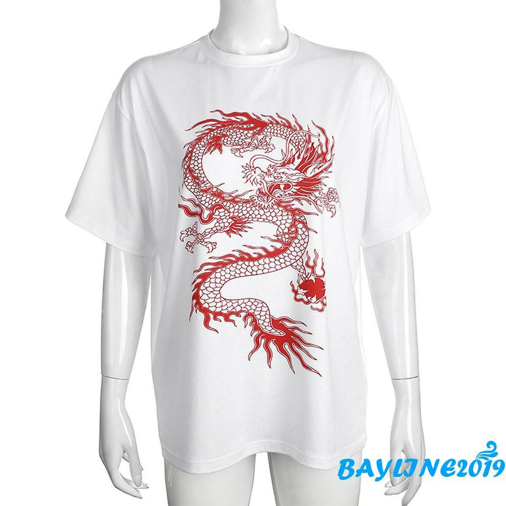 Áo thun tay ngắn họa tiết con rồng Trung Hoa truyền thống cho nữ